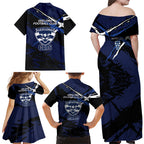 Geelong Football Club Family Matching Off Shoulder Maxi Dress and Hawaiian Shirt Cats Muscular Mascot Graphic - Abstract Paint Splatter Art
