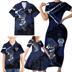 Geelong Football Club Family Matching Short Sleeve Bodycon Dress and Hawaiian Shirt Cats Muscular Mascot Graphic - Abstract Paint Splatter Art