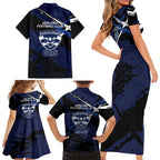 Geelong Football Club Family Matching Short Sleeve Bodycon Dress and Hawaiian Shirt Cats Muscular Mascot Graphic - Abstract Paint Splatter Art