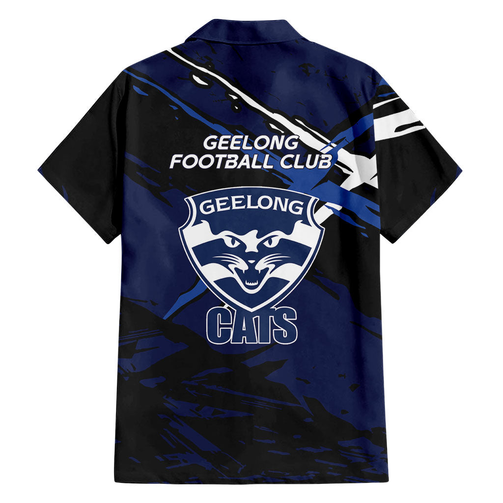 Geelong Football Club Family Matching Summer Maxi Dress and Hawaiian Shirt Cats Muscular Mascot Graphic - Abstract Paint Splatter Art
