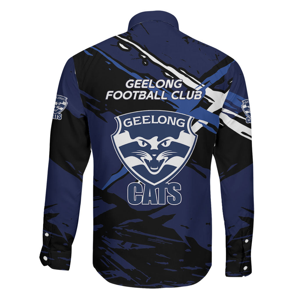 Geelong Football Club Family Matching Summer Maxi Dress and Hawaiian Shirt Cats Muscular Mascot Graphic - Abstract Paint Splatter Art
