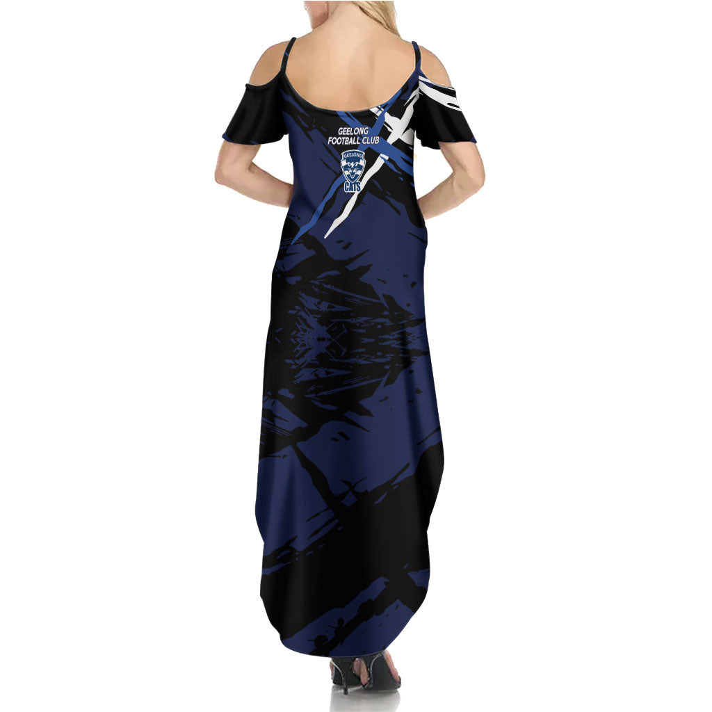 Geelong Football Club Family Matching Summer Maxi Dress and Hawaiian Shirt Cats Muscular Mascot Graphic - Abstract Paint Splatter Art
