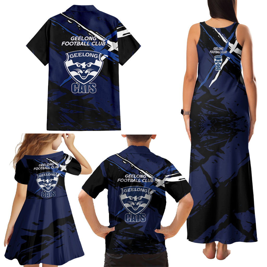 Geelong Football Club Family Matching Tank Maxi Dress and Hawaiian Shirt Cats Muscular Mascot Graphic - Abstract Paint Splatter Art
