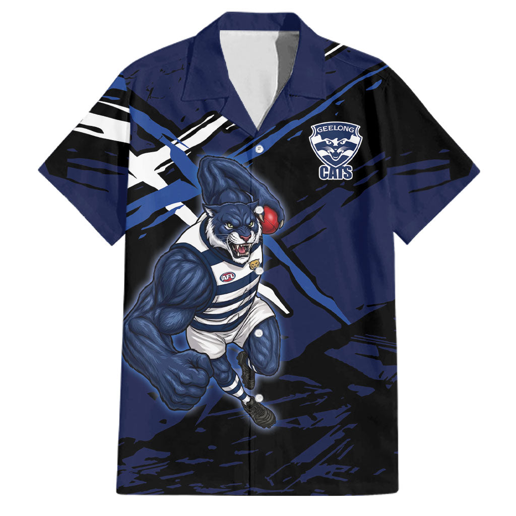 Geelong Football Club Family Matching Tank Maxi Dress and Hawaiian Shirt Cats Muscular Mascot Graphic - Abstract Paint Splatter Art