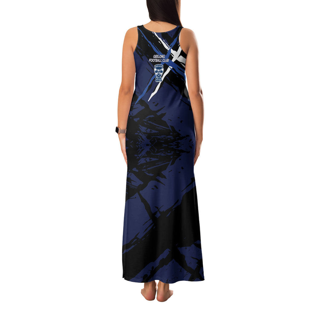 Geelong Football Club Family Matching Tank Maxi Dress and Hawaiian Shirt Cats Muscular Mascot Graphic - Abstract Paint Splatter Art