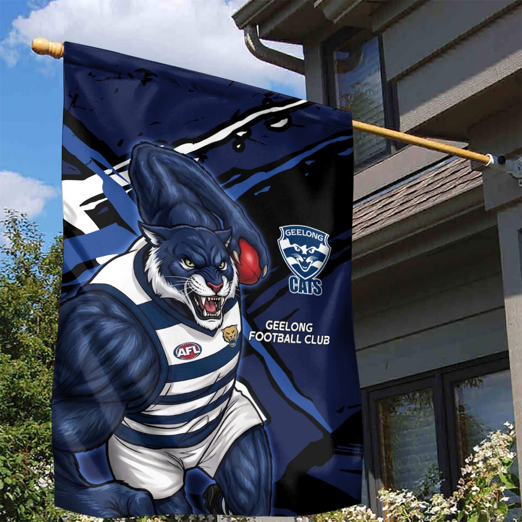 Geelong Football Club Garden Flag Cats Muscular Mascot Graphic - Abstract Paint Splatter Art