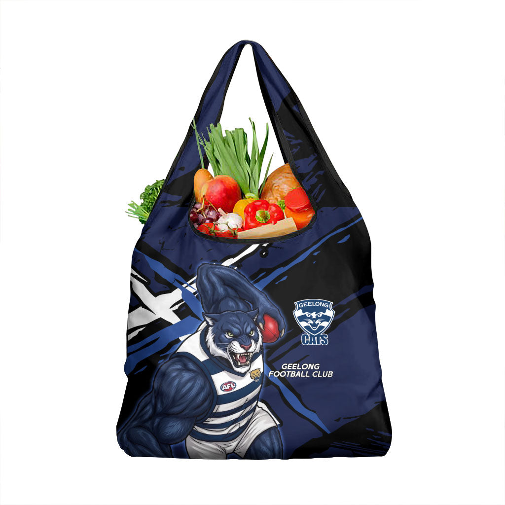 Geelong Football Club Grocery Bag Cats Muscular Mascot Graphic - Abstract Paint Splatter Art