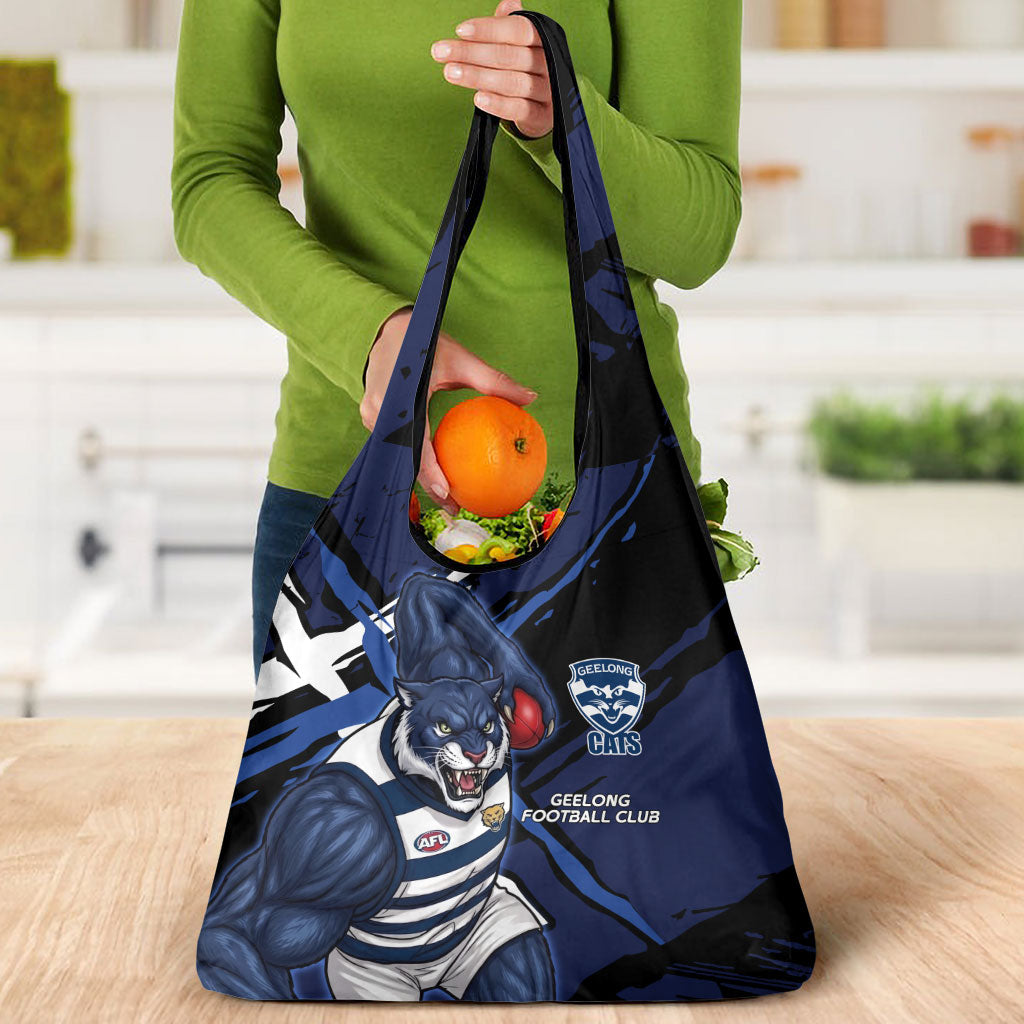 Geelong Football Club Grocery Bag Cats Muscular Mascot Graphic - Abstract Paint Splatter Art