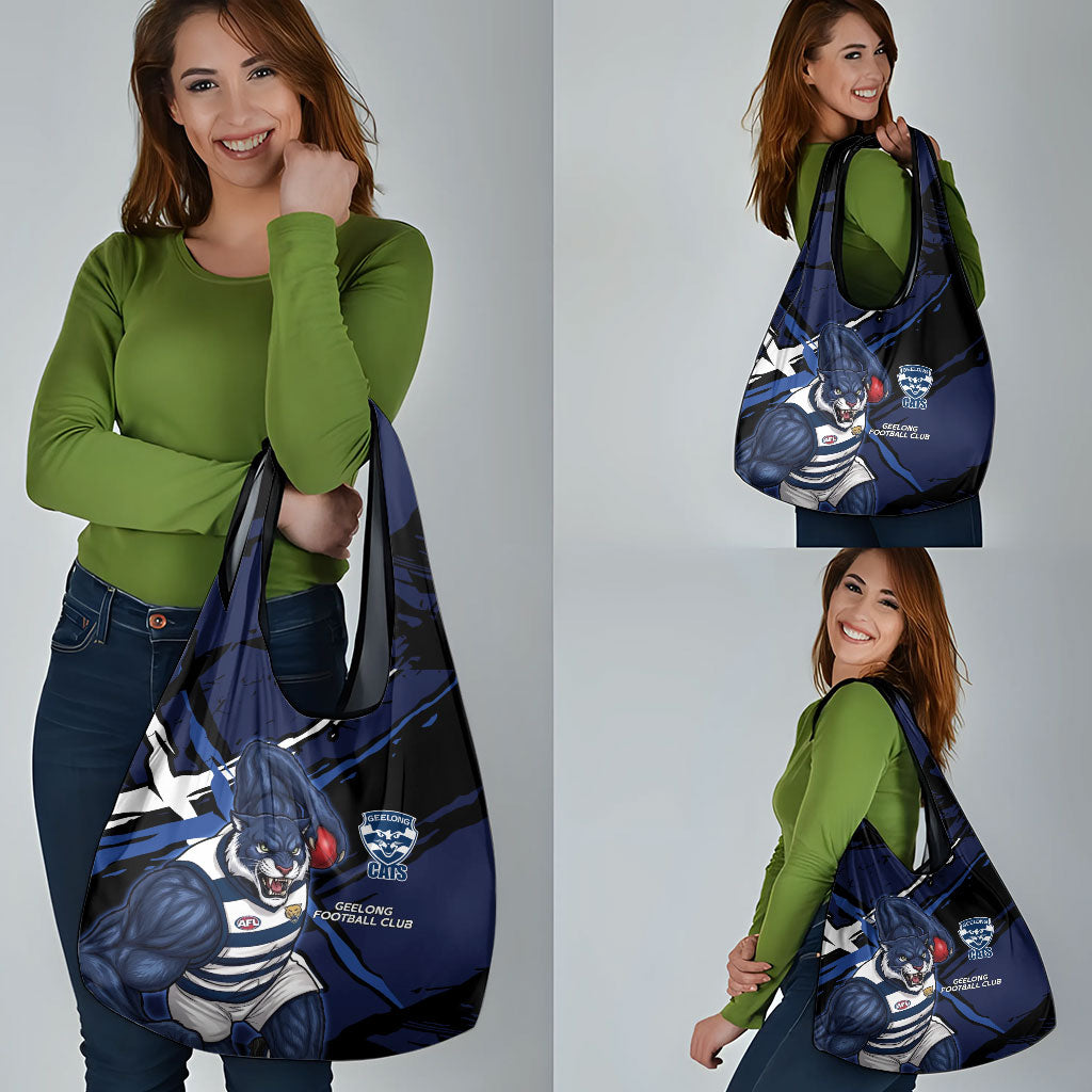 Geelong Football Club Grocery Bag Cats Muscular Mascot Graphic - Abstract Paint Splatter Art