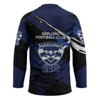 Geelong Football Club Hockey Jersey Cats Muscular Mascot Graphic - Abstract Paint Splatter Art