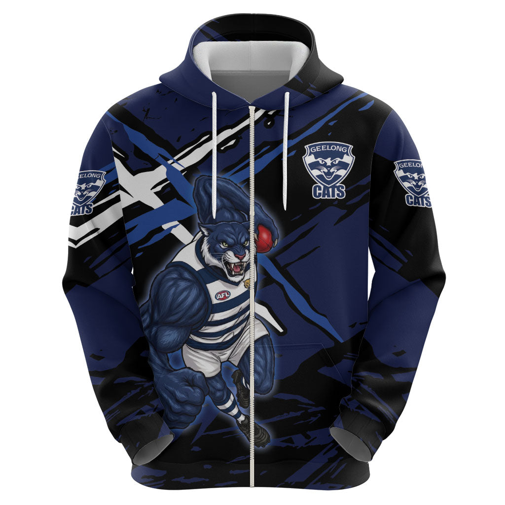 Geelong Football Club Hoodie Cats Muscular Mascot Graphic - Abstract Paint Splatter Art