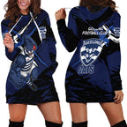 Geelong Football Club Hoodie Dress Cats Muscular Mascot Graphic - Abstract Paint Splatter Art