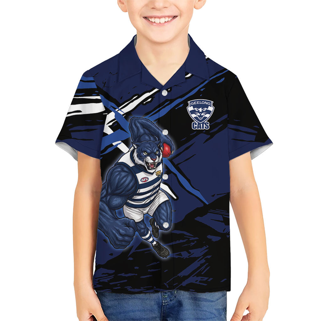 Geelong Football Club Kid Hawaiian Shirt Cats Muscular Mascot Graphic - Abstract Paint Splatter Art