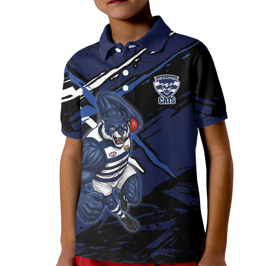 Geelong Football Club Kid Polo Shirt Cats Muscular Mascot Graphic - Abstract Paint Splatter Art