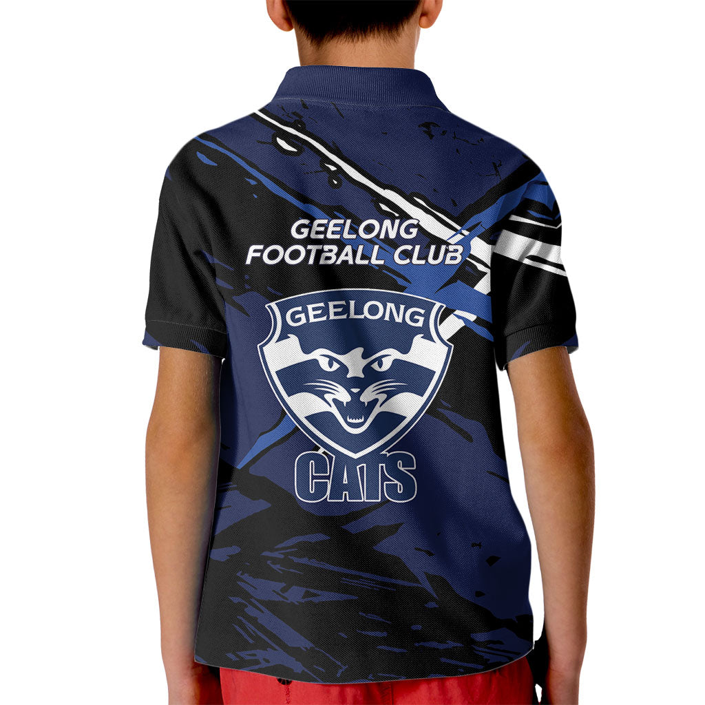 Geelong Football Club Kid Polo Shirt Cats Muscular Mascot Graphic - Abstract Paint Splatter Art