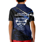 Geelong Football Club Kid Polo Shirt Cats Muscular Mascot Graphic - Abstract Paint Splatter Art