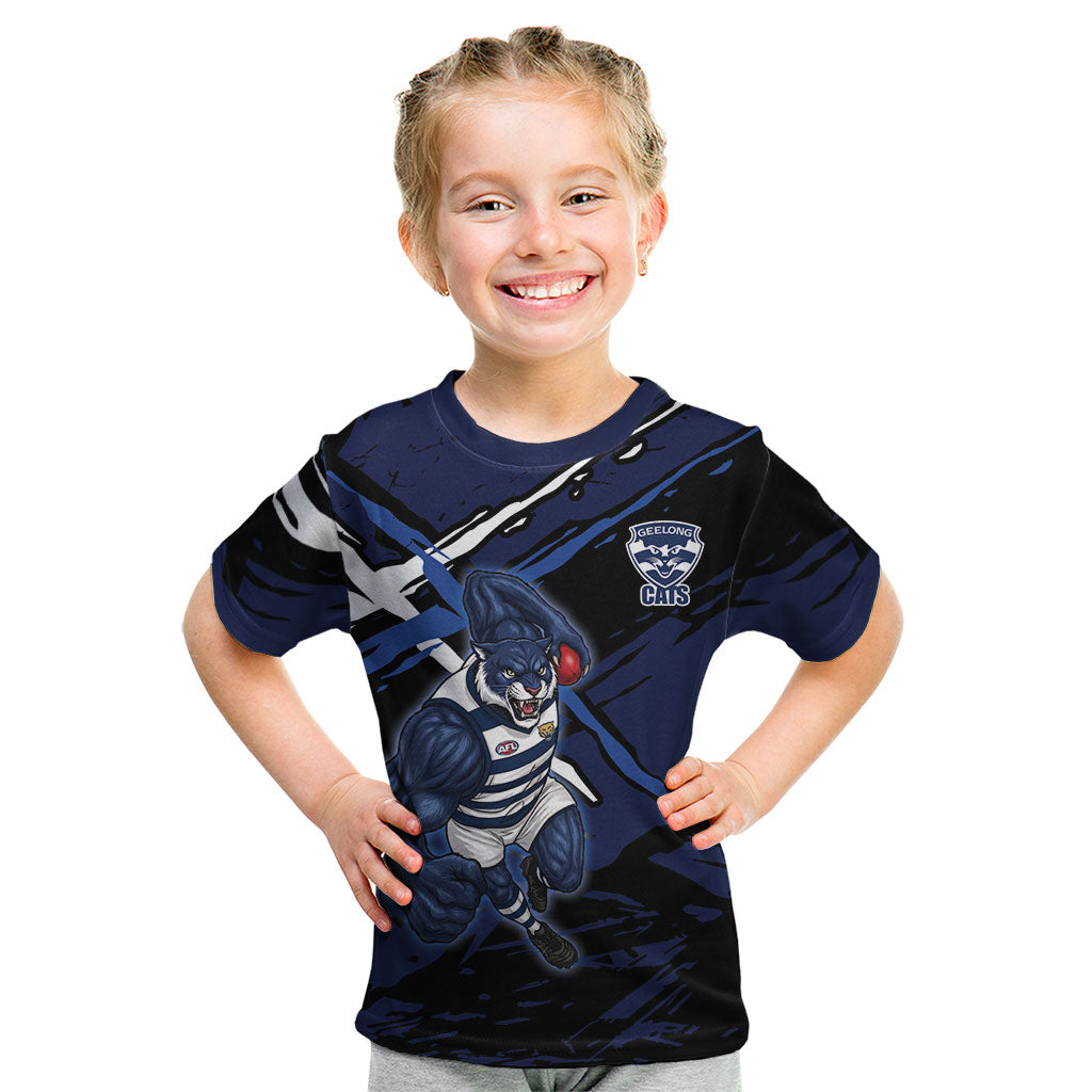 Geelong Football Club Kid T Shirt Cats Muscular Mascot Graphic - Abstract Paint Splatter Art