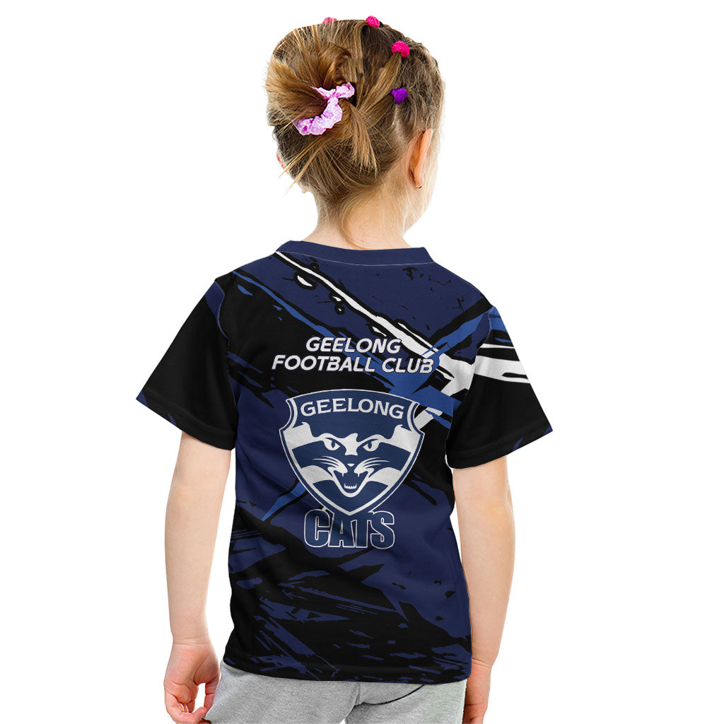 Geelong Football Club Kid T Shirt Cats Muscular Mascot Graphic - Abstract Paint Splatter Art