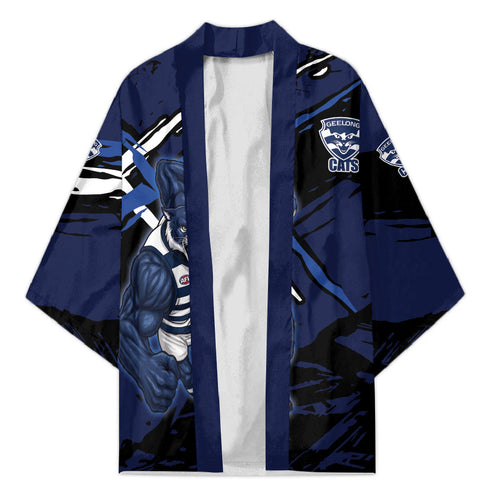 Geelong Football Club Kimono Cats Muscular Mascot Graphic - Abstract Paint Splatter Art