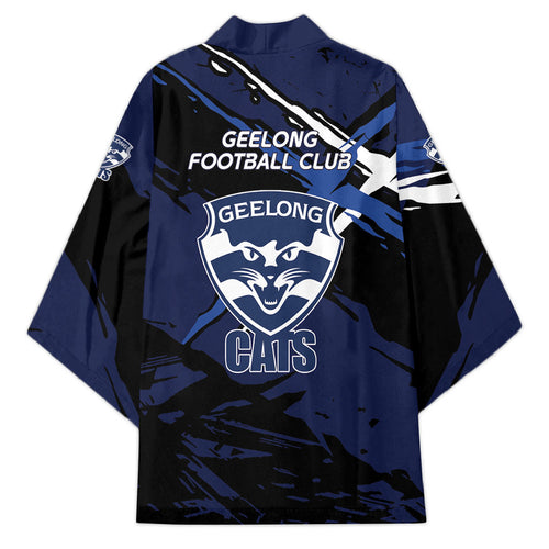 Geelong Football Club Kimono Cats Muscular Mascot Graphic - Abstract Paint Splatter Art