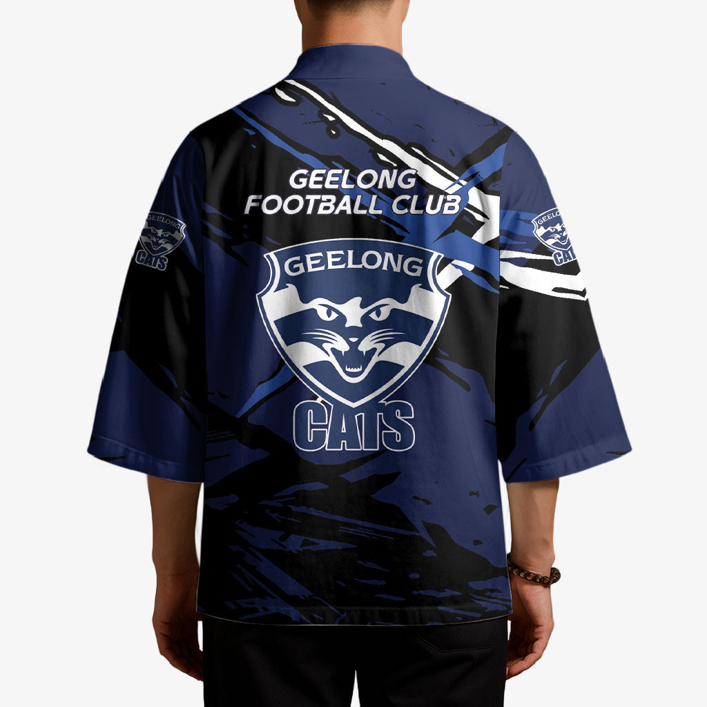 Geelong Football Club Kimono Cats Muscular Mascot Graphic - Abstract Paint Splatter Art