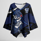 Geelong Football Club Kimono Sleeve Blouse Cats Muscular Mascot Graphic - Abstract Paint Splatter Art