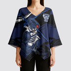 Geelong Football Club Kimono Sleeve Blouse Cats Muscular Mascot Graphic - Abstract Paint Splatter Art