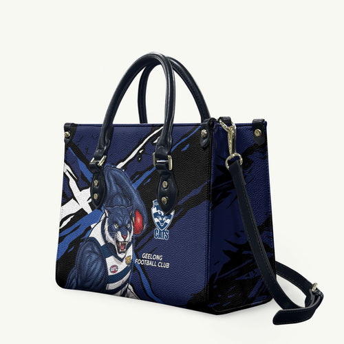 Geelong Football Club Leather Bag Cats Muscular Mascot Graphic - Abstract Paint Splatter Art