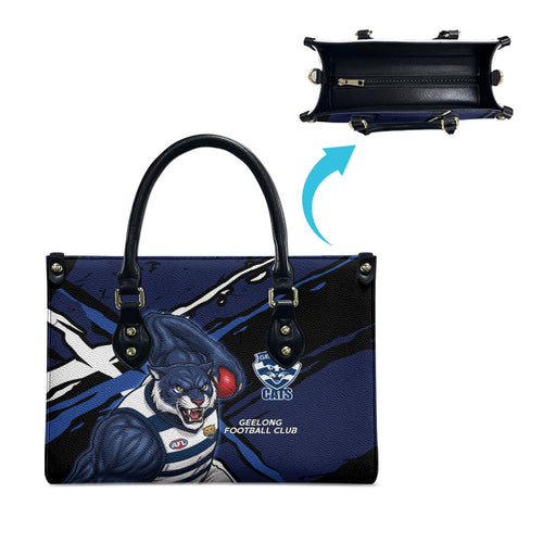 Geelong Football Club Leather Bag Cats Muscular Mascot Graphic - Abstract Paint Splatter Art