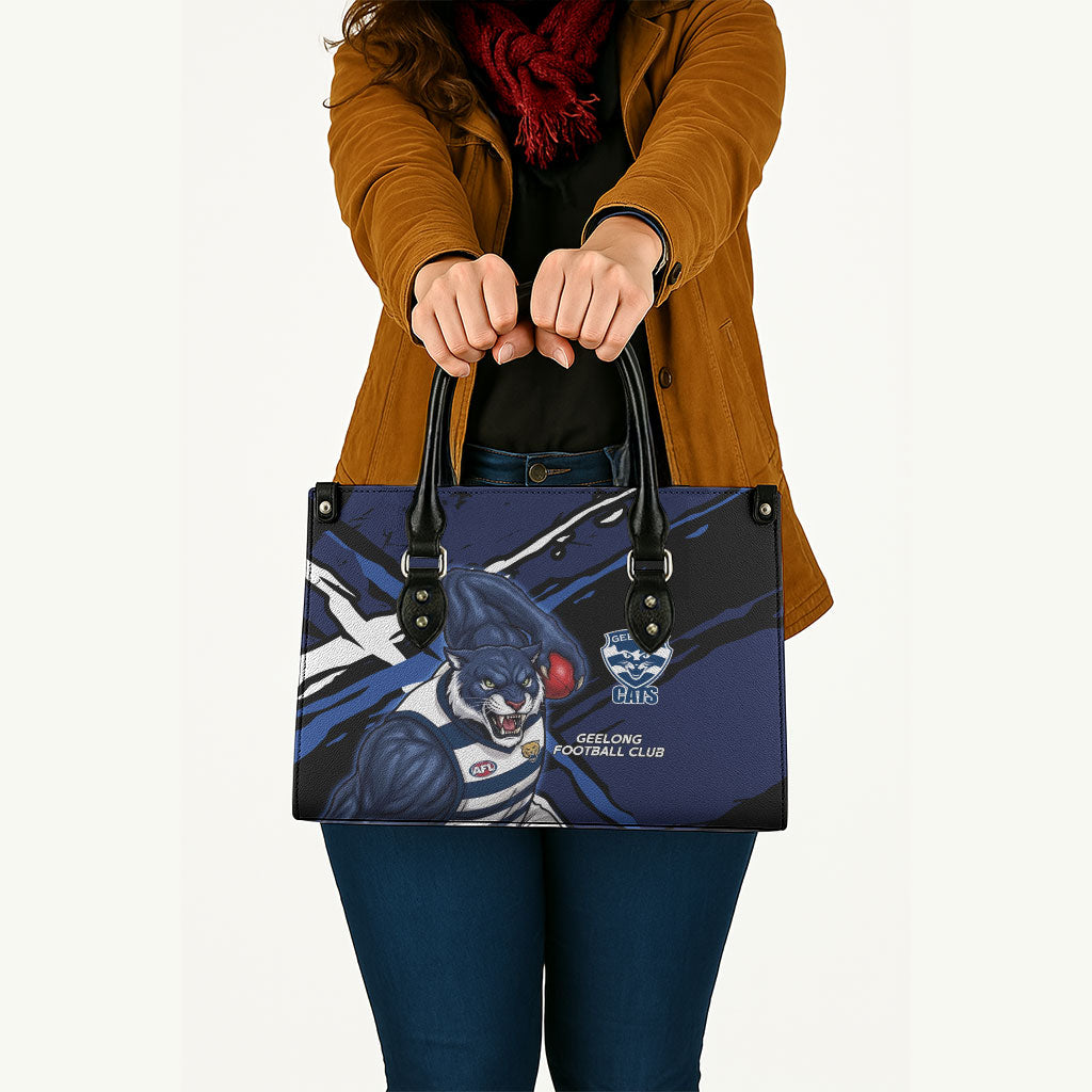 Geelong Football Club Leather Bag Cats Muscular Mascot Graphic - Abstract Paint Splatter Art