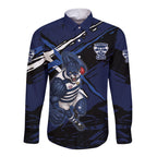 Geelong Football Club Long Sleeve Button Shirt Cats Muscular Mascot Graphic - Abstract Paint Splatter Art
