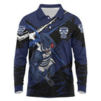 Geelong Football Club Long Sleeve Polo Shirt Cats Muscular Mascot Graphic - Abstract Paint Splatter Art