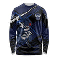 Geelong Football Club Long Sleeve Shirt Cats Muscular Mascot Graphic - Abstract Paint Splatter Art