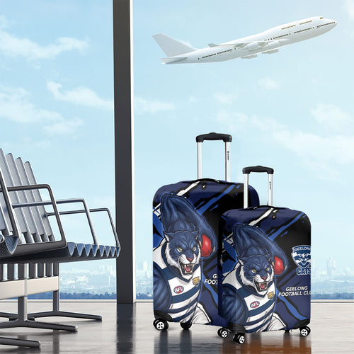 Geelong Football Club Luggage Cover Cats Muscular Mascot Graphic - Abstract Paint Splatter Art