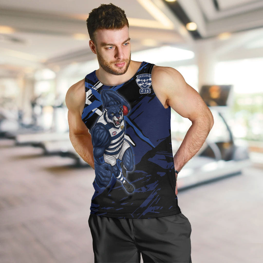 Geelong Football Club Men Tank Top Cats Muscular Mascot Graphic - Abstract Paint Splatter Art