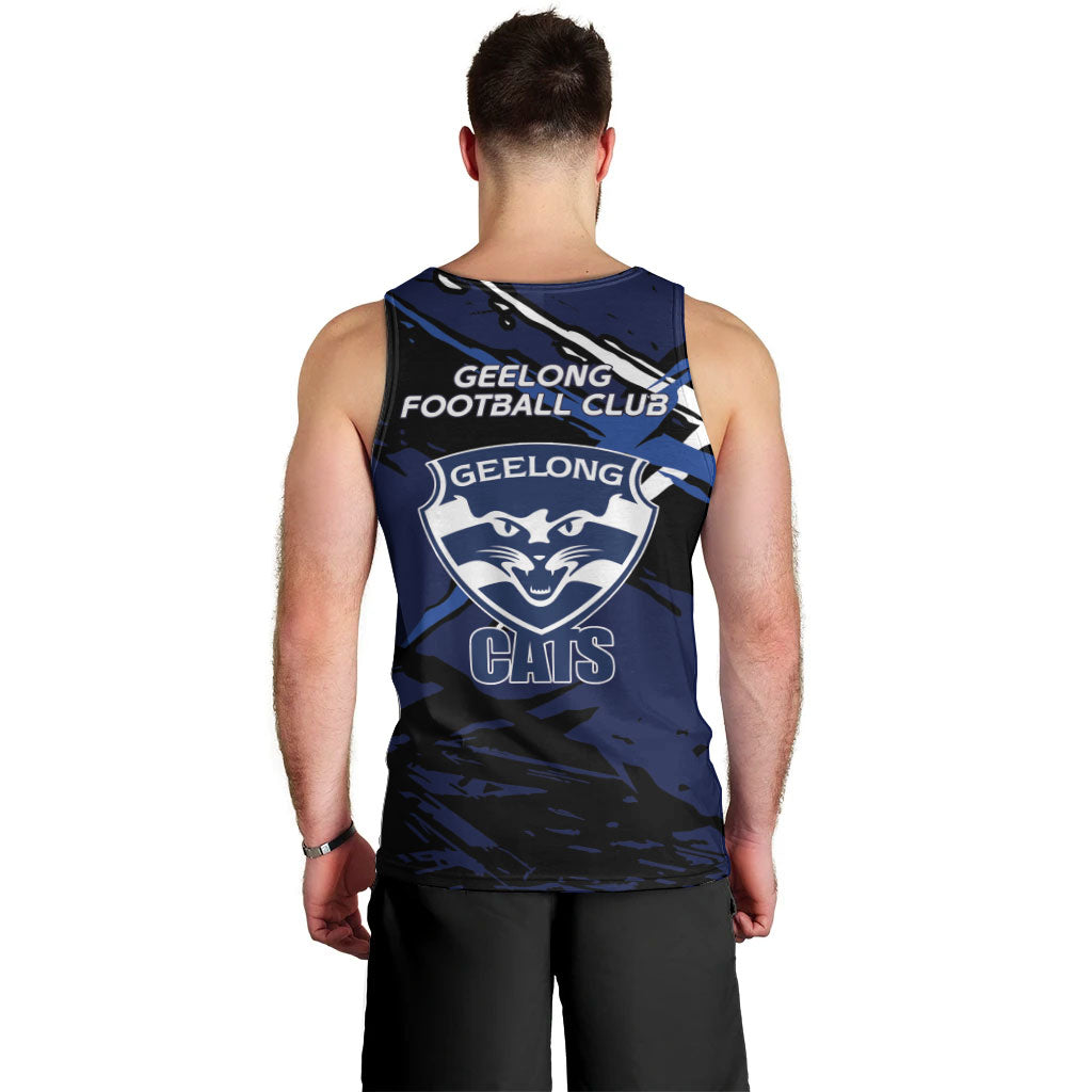 Geelong Football Club Men Tank Top Cats Muscular Mascot Graphic - Abstract Paint Splatter Art