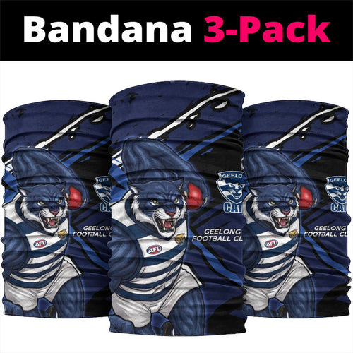 Geelong Football Club Neck Gaiter Cats Muscular Mascot Graphic - Abstract Paint Splatter Art