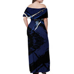 Geelong Football Club Off Shoulder Maxi Dress Cats Muscular Mascot Graphic - Abstract Paint Splatter Art