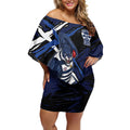 Geelong Football Club Off Shoulder Short Dress Cats Muscular Mascot Graphic - Abstract Paint Splatter Art