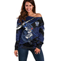 Geelong Football Club Off Shoulder Sweater Cats Muscular Mascot Graphic - Abstract Paint Splatter Art