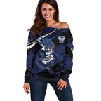 Geelong Football Club Off Shoulder Sweater Cats Muscular Mascot Graphic - Abstract Paint Splatter Art