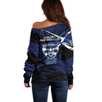 Geelong Football Club Off Shoulder Sweater Cats Muscular Mascot Graphic - Abstract Paint Splatter Art