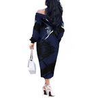Geelong Football Club Off The Shoulder Long Sleeve Dress Cats Muscular Mascot Graphic - Abstract Paint Splatter Art