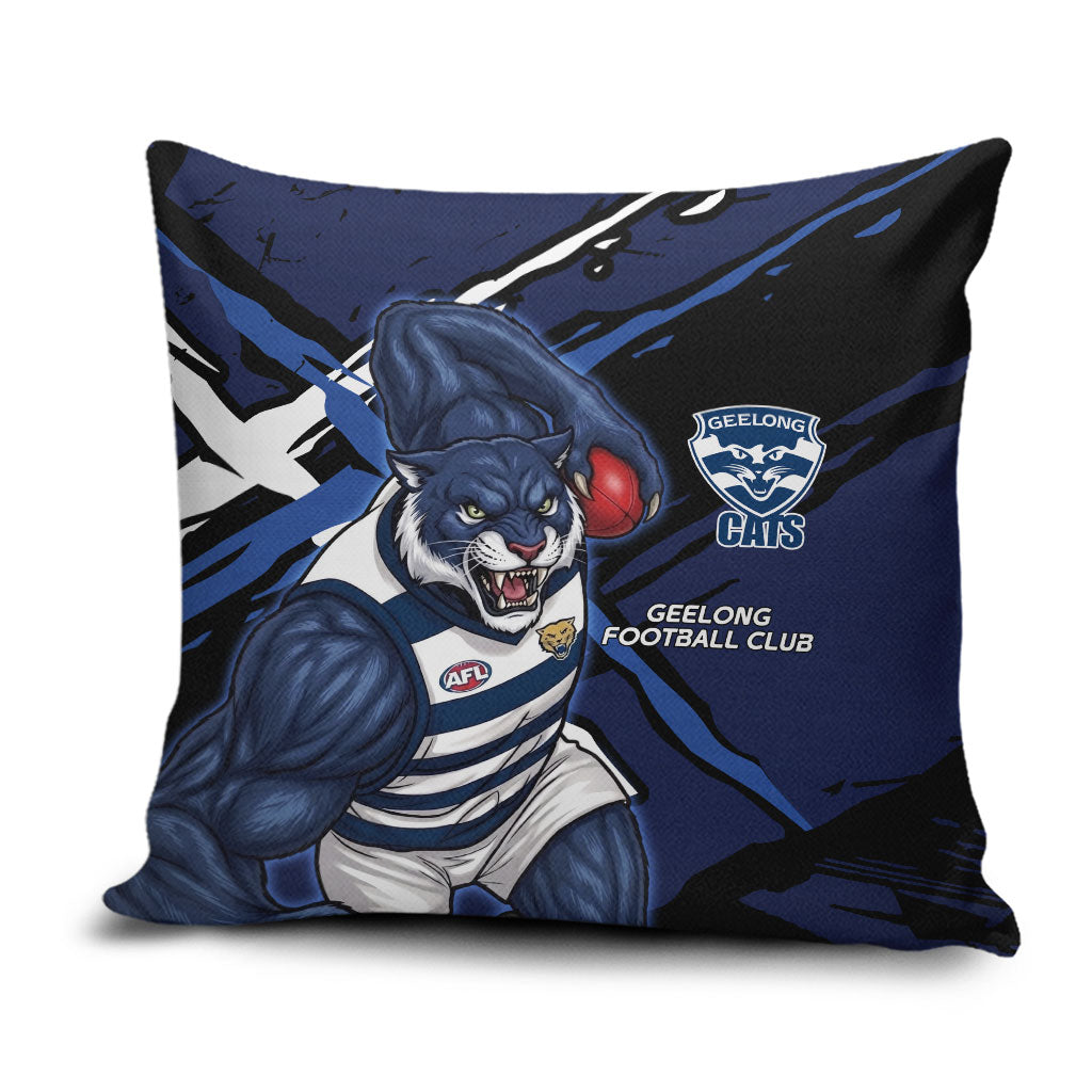 Geelong Football Club Pillow Cover Cats Muscular Mascot Graphic - Abstract Paint Splatter Art