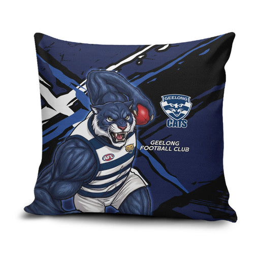 Geelong Football Club Pillow Cover Cats Muscular Mascot Graphic - Abstract Paint Splatter Art