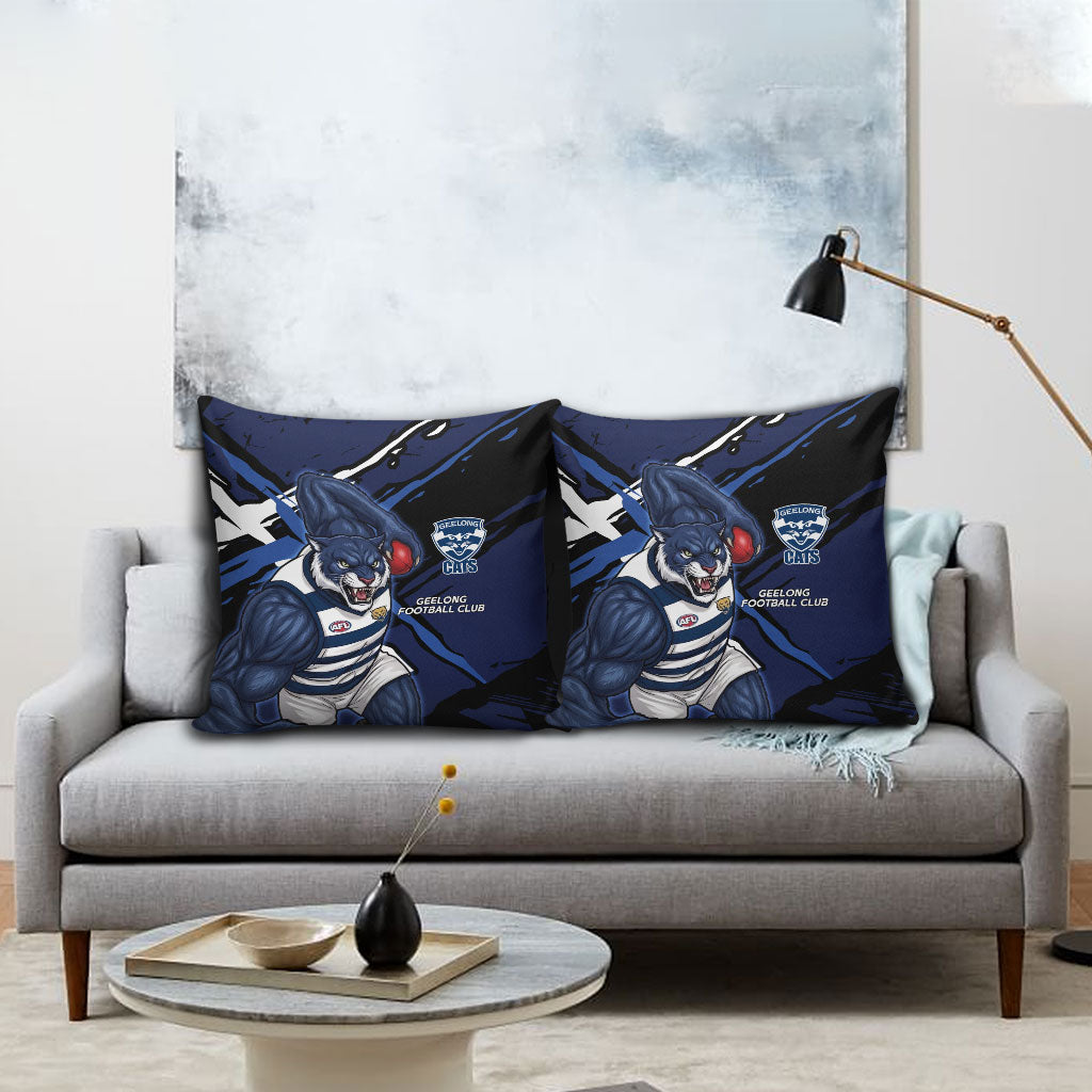 Geelong Football Club Pillow Cover Cats Muscular Mascot Graphic - Abstract Paint Splatter Art