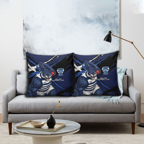 Geelong Football Club Pillow Cover Cats Muscular Mascot Graphic - Abstract Paint Splatter Art