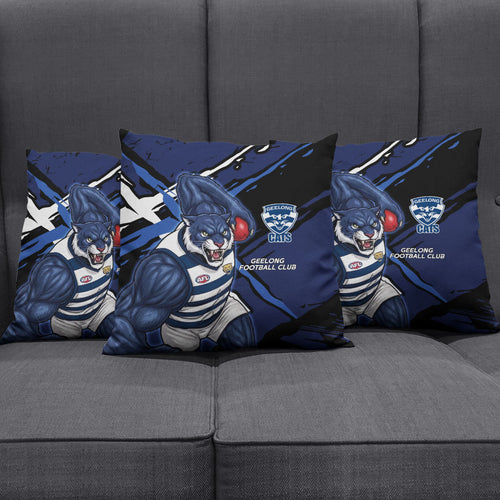 Geelong Football Club Pillow Cover Cats Muscular Mascot Graphic - Abstract Paint Splatter Art