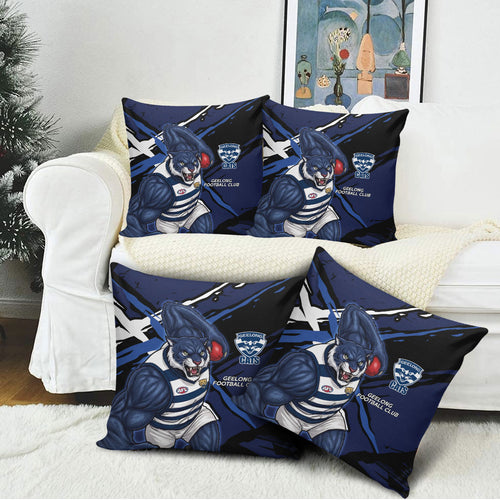 Geelong Football Club Pillow Cover Cats Muscular Mascot Graphic - Abstract Paint Splatter Art