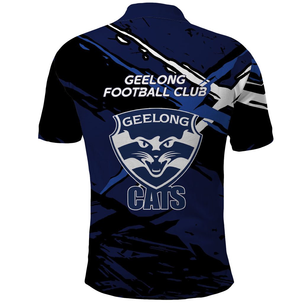 Geelong Football Club Polo Shirt Cats Muscular Mascot Graphic - Abstract Paint Splatter Art